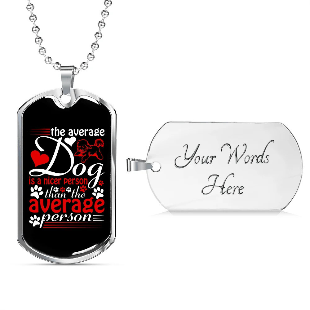 Average Nicer Dog Personalized Engraved Silver Dog Tag Necklace Custom Name Dat
